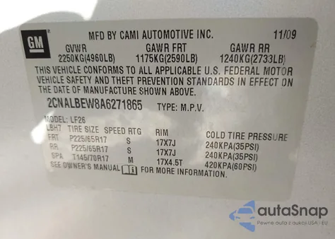 2010 Chevrolet Equinox Ls z USA, uszkodzony, nr VIN 2CNALBEW8A6271865